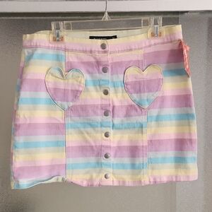 Blackheart Pastel Striped Mini Skirt with Heart Pockets